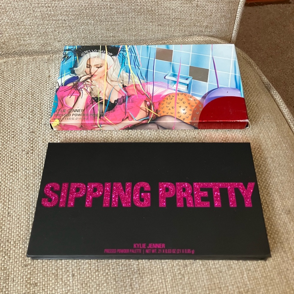 Kylie Jenner sipping pretty birthday makeup eyeshadow palette